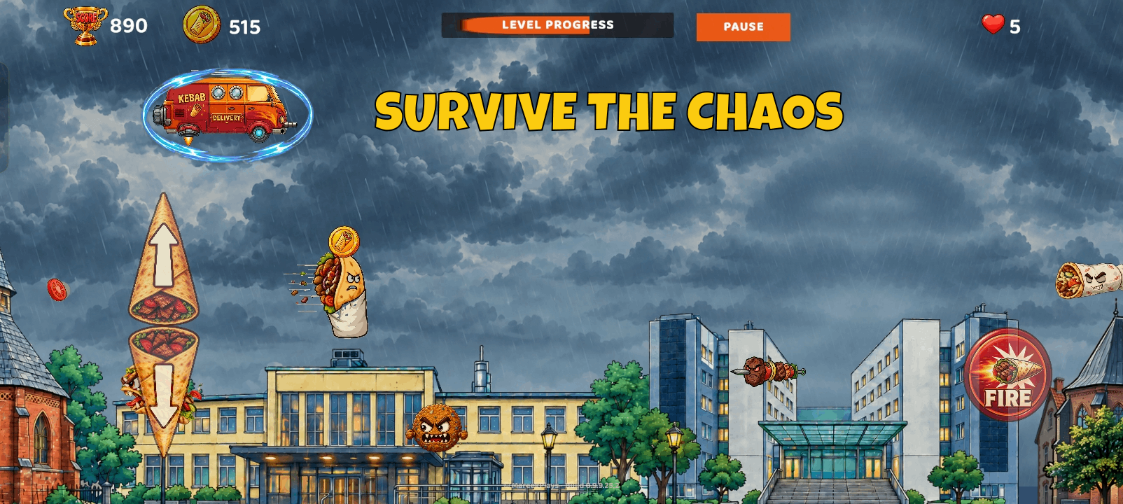 Gameplay Kebab Shooter na poziomie Koszalin podczas burzy